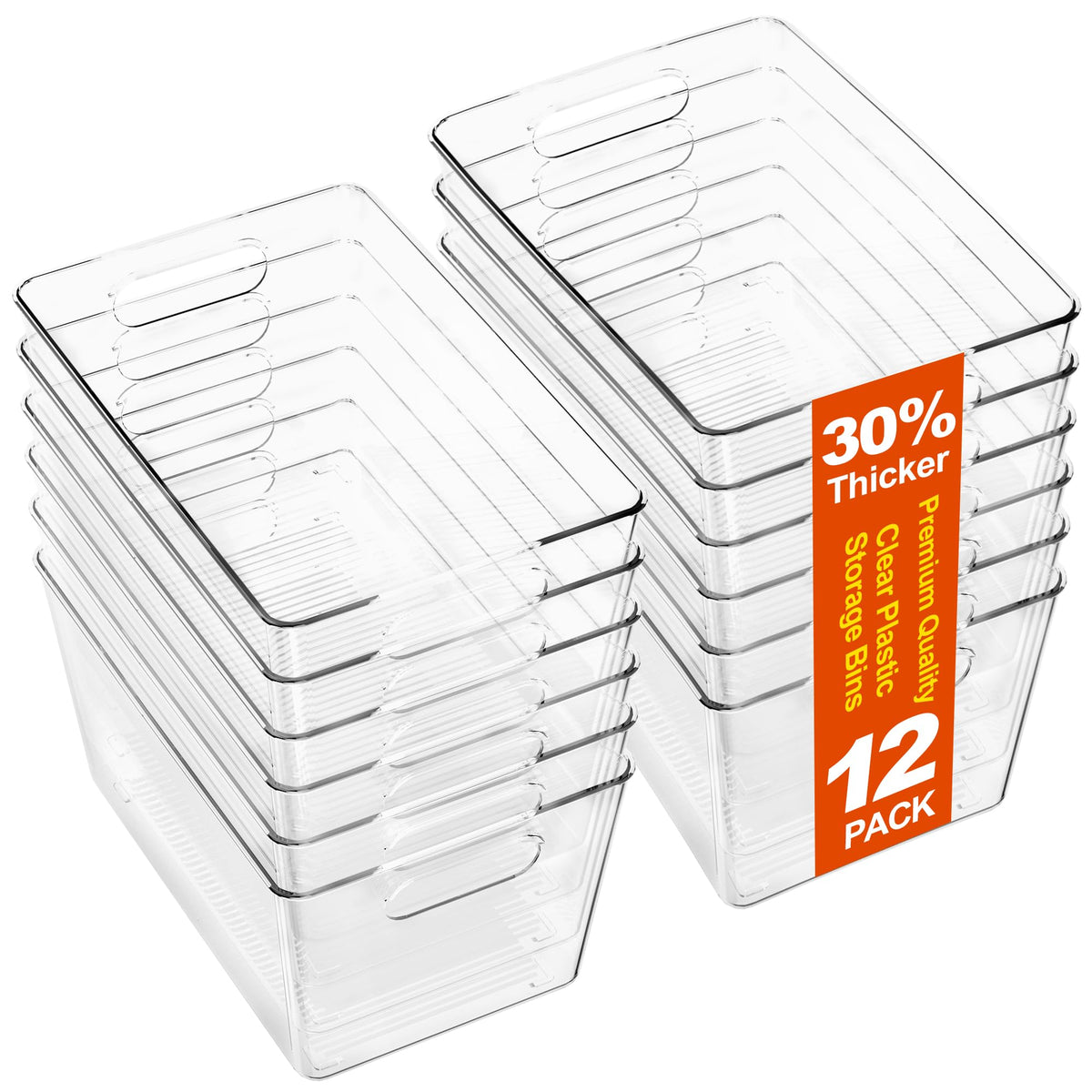6 Pack Clear Plastic Storage Bins, Kitchen&Pantry Organizer Large