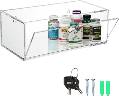 JUXYES Acrylic Clear Refrigerator Medicine Organizer Box with Lid and Lock