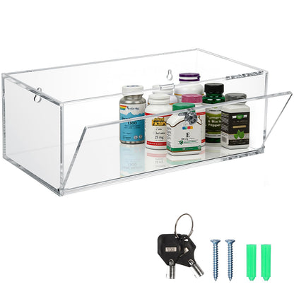 JUXYES Acrylic Clear Refrigerator Medicine Organizer Box with Lid and Lock