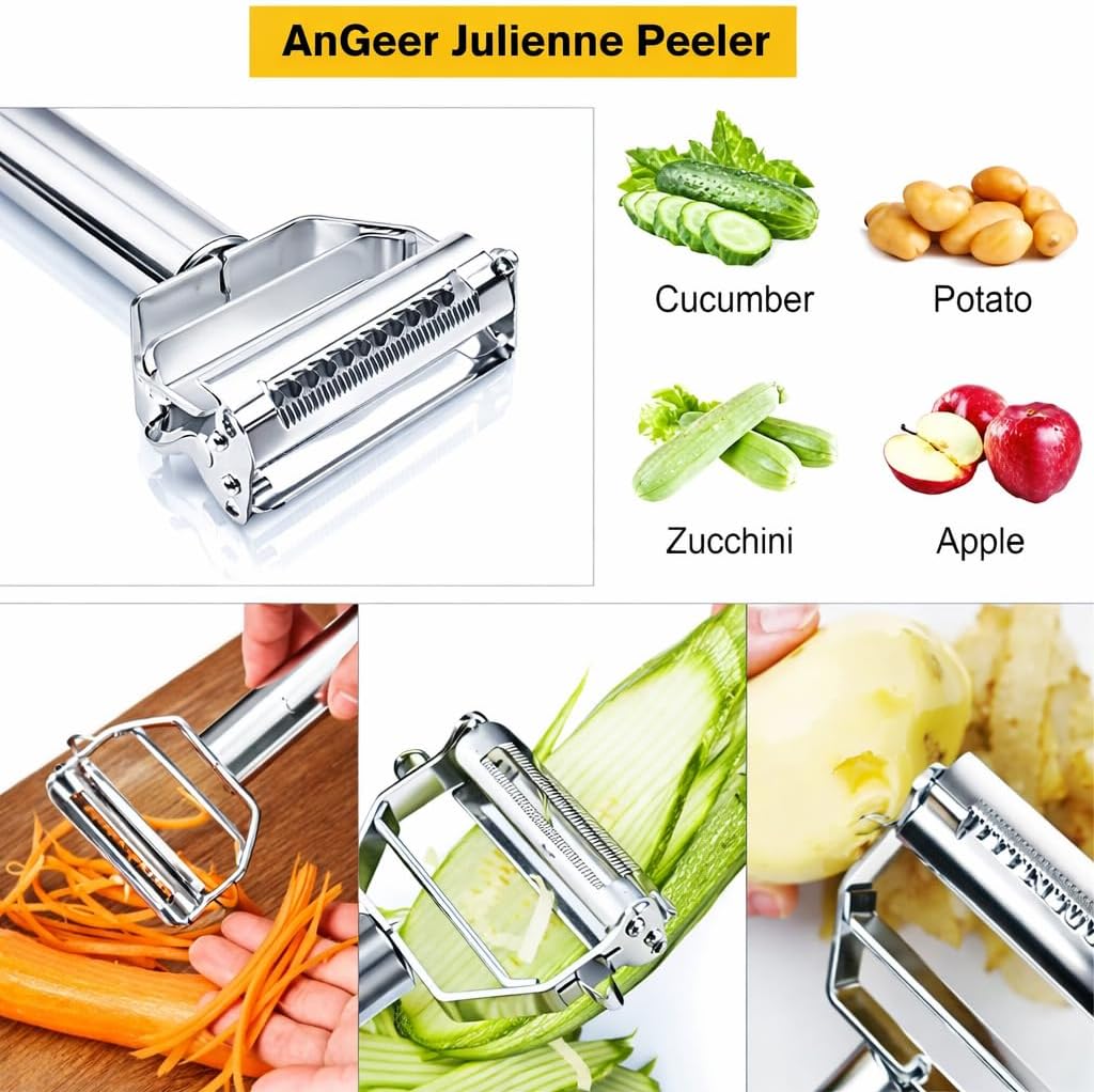 Julienne Peeler, Stainless Steel Vegetable Peeler, Double-Sided Blade Vegetable Julienne Cutter and Fruit Slicer, Dual Blade Multifunction Potato Peeler