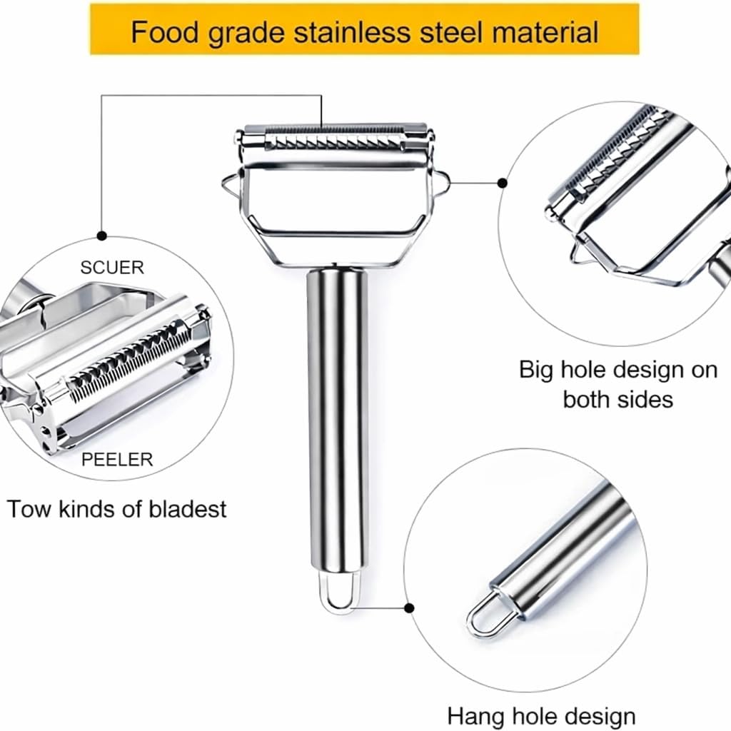 Julienne Peeler, Stainless Steel Vegetable Peeler, Double-Sided Blade Vegetable Julienne Cutter and Fruit Slicer, Dual Blade Multifunction Potato Peeler