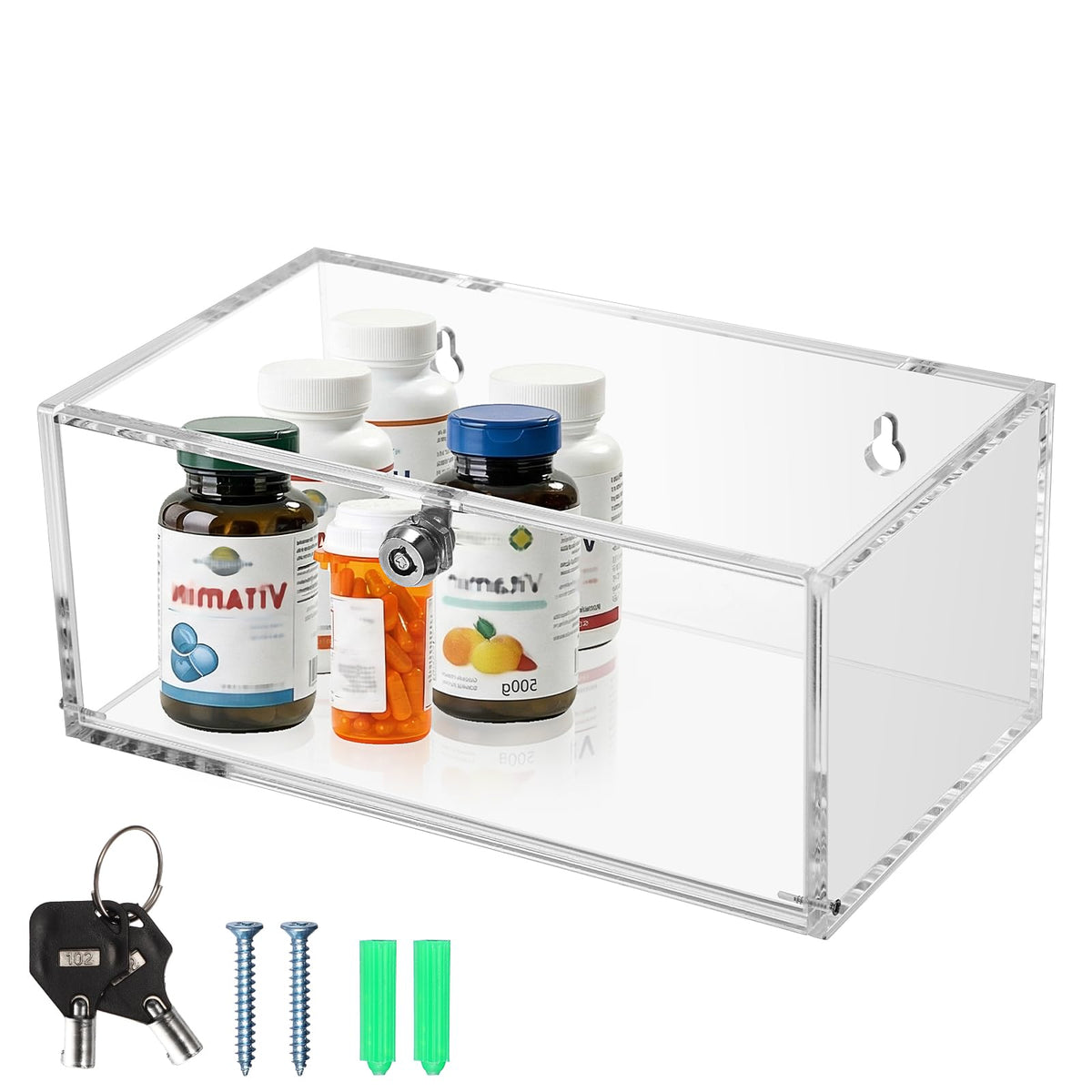 JUXYES Acrylic Clear Refrigerator Medicine Organizer Box with Lid and Lock