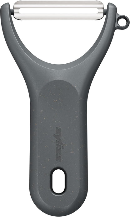 Zyliss Y Peeler – Extra-Hardened Stainless Steel Blade for Effortless Fruit & Vegetable Peeling – Built-in Eye Cutter – Ergonomic Wheatstraw Grip – Dishwasher Safe with Safety Cover – Black