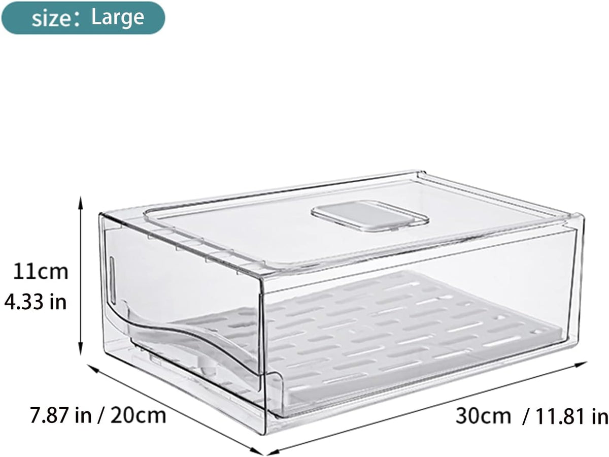 Diskary Fridge Organizer, Stackable Refrigerator Organizer Bins, Reusable Food Storage Containers, Fridge Drawer Organizer in Home Kitchen, Barbecue Shop, Restaurant, BPA-Free (2 Drawers, Large)