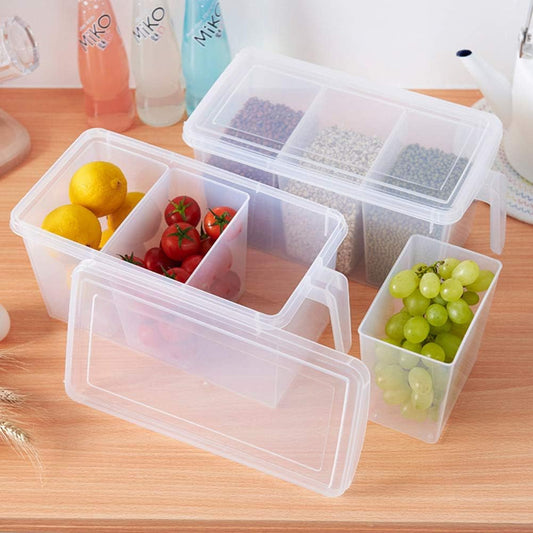 2 Pack Plastic Divided Veggie Storage Containers with Lids and Handles for Fridge Storage Organizer Boxes for Refrigerator Produce Beans Fruits Organzation