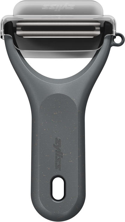 Zyliss Y Peeler – Extra-Hardened Stainless Steel Blade for Effortless Fruit & Vegetable Peeling – Built-in Eye Cutter – Ergonomic Wheatstraw Grip – Dishwasher Safe with Safety Cover – Black