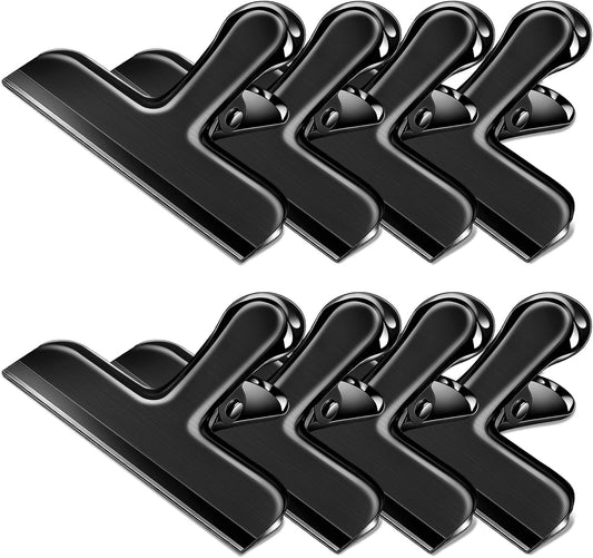Bag Clips, 8 Pack Chip Clips Heavy Duty Snack Bread Coffee Clip, Air Tight Seal Food Clip Large Clamp Office Paper Clamps for Food Packages, Kitchen, Office, Home, Fridge Black