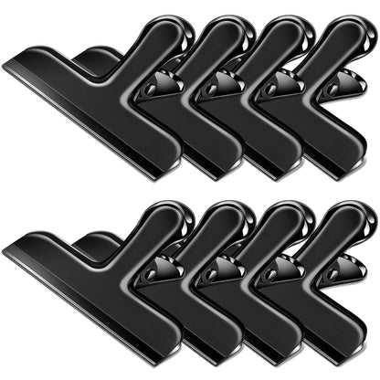 Bag Clips, 8 Pack Chip Clips Heavy Duty Snack Bread Coffee Clip, Air Tight Seal Food Clip Large Clamp Office Paper Clamps for Food Packages, Kitchen, Office, Home, Fridge Black