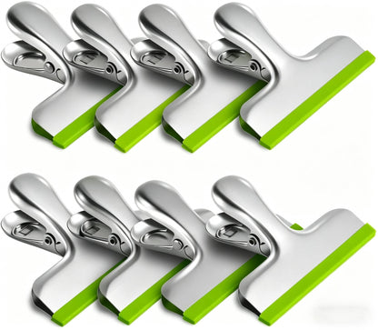 HOUSE AGAIN 8 Pack Stainless Steel Chip Bag Clips Covered with Silicone - NO More Sharp Edges - Color Coded for Food Bags - Air Tight Seal, Heavy Duty for Kitchen and Office, 3 Inches