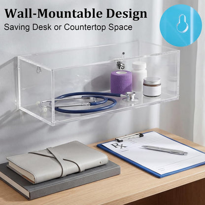 JUXYES Acrylic Clear Refrigerator Medicine Organizer Box with Lid and Lock