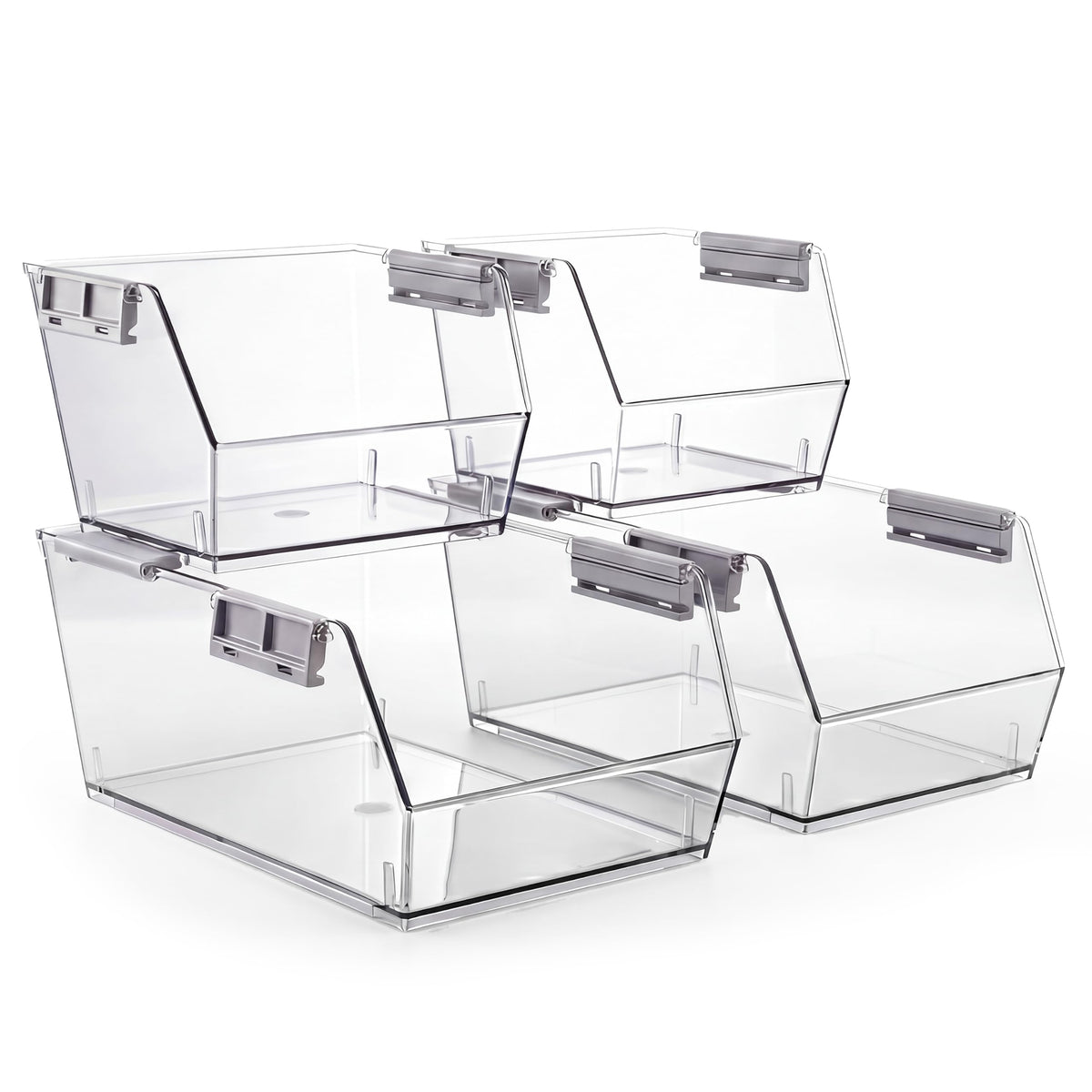 HOMESTEAD Set of 4 Stackable Storage Bins, 2 Large + 2 Small Clear Plastic Organizer Bins, Open Front Design for Kitchen Pantry, Fridge, Cabinet, Bathroom Organization and Snack Storage