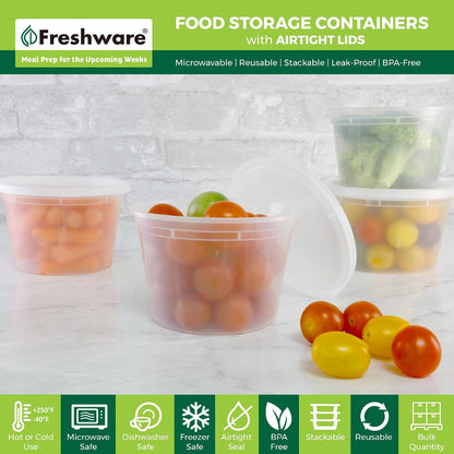 Freshware Food Storage Containers [50 Set] 16 oz Plastic Deli Containers with Lids, Slime, Soup, Meal Prep Containers | BPA Free | Stackable | Leakproof | Microwave/Dishwasher/Freezer Safe