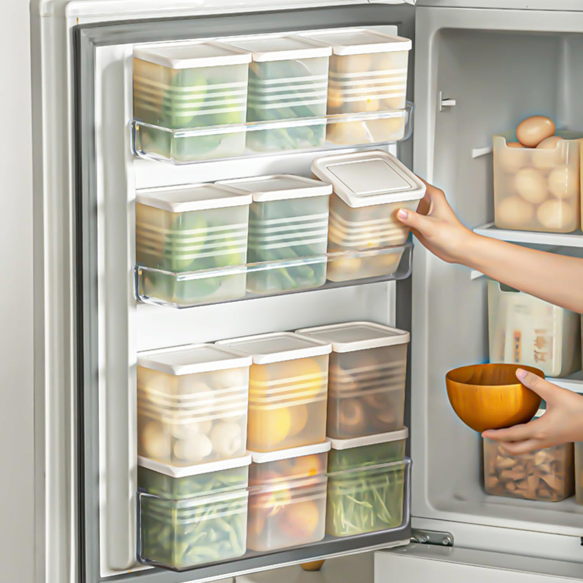 6 Pack Refrigerator Organizer Box, Plastic Refrigerator Side Door Storage Containers, Space-Saving Organizer Bins for Refrige, Refrige Drawers for Fruit and Vegetable (Clear,S×6)