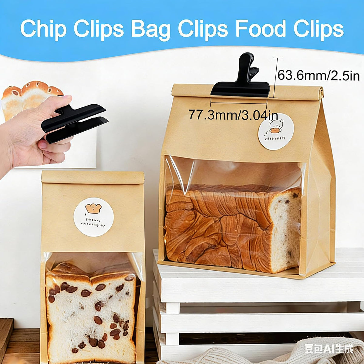 Bag Clips, 8 Pack Chip Clips Heavy Duty Snack Bread Coffee Clip, Air Tight Seal Food Clip Large Clamp Office Paper Clamps for Food Packages, Kitchen, Office, Home, Fridge Black