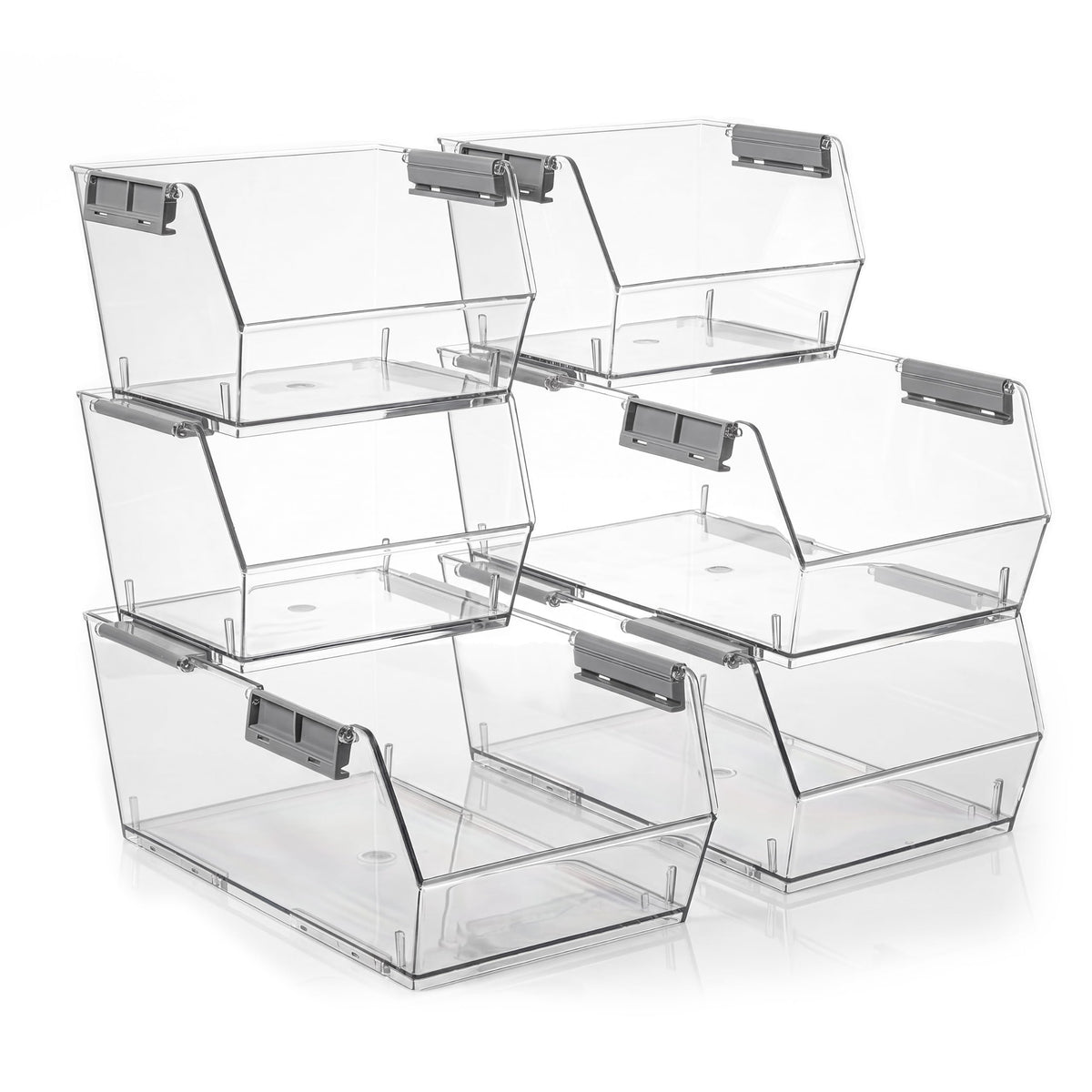 HOMESTEAD Set of 4 Stackable Storage Bins, 2 Large + 2 Small Clear Plastic Organizer Bins, Open Front Design for Kitchen Pantry, Fridge, Cabinet, Bathroom Organization and Snack Storage