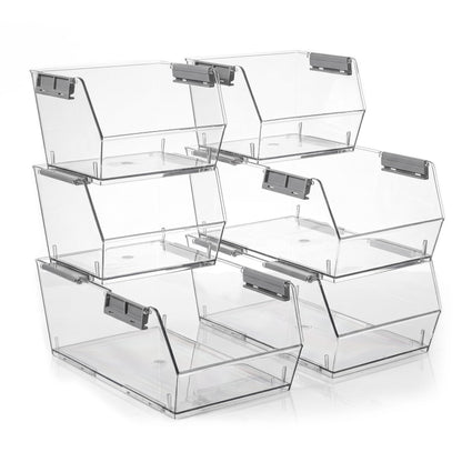 HOMESTEAD Set of 4 Stackable Storage Bins, 2 Large + 2 Small Clear Plastic Organizer Bins, Open Front Design for Kitchen Pantry, Fridge, Cabinet, Bathroom Organization and Snack Storage