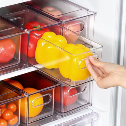 LALASTAR Refrigerator Organizer Bin with Pull-out Drawer, Large Fridge Organizer and Storage Clear, Stackable Pantry Organizer with Handle, BPA Free, 1 Pack, 6.34QT
