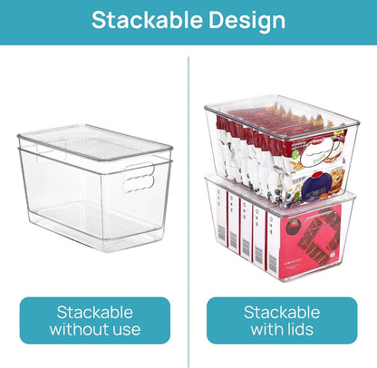 Vtopmart 4 Pack Clear Stackable Storage Bins with Lids and Handles, Large