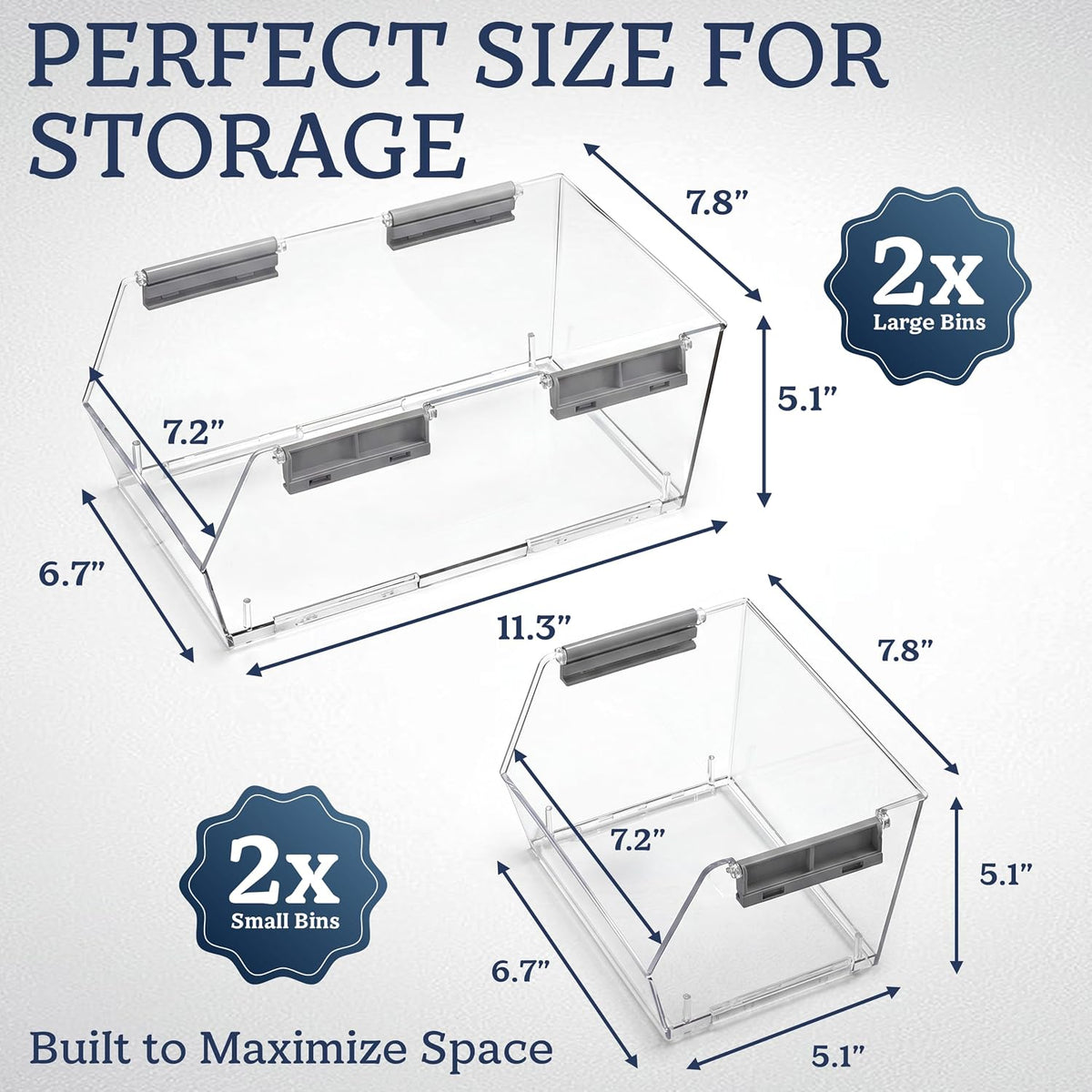 HOMESTEAD Set of 4 Stackable Storage Bins, 2 Large + 2 Small Clear Plastic Organizer Bins, Open Front Design for Kitchen Pantry, Fridge, Cabinet, Bathroom Organization and Snack Storage