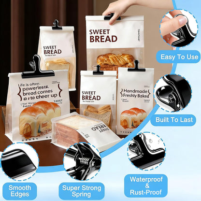 Bag Clips, 8 Pack Chip Clips Heavy Duty Snack Bread Coffee Clip, Air Tight Seal Food Clip Large Clamp Office Paper Clamps for Food Packages, Kitchen, Office, Home, Fridge Black