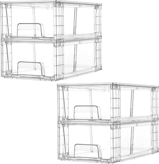 Vtopmart 4 Pack Stackable Clear Drawer with Dividers