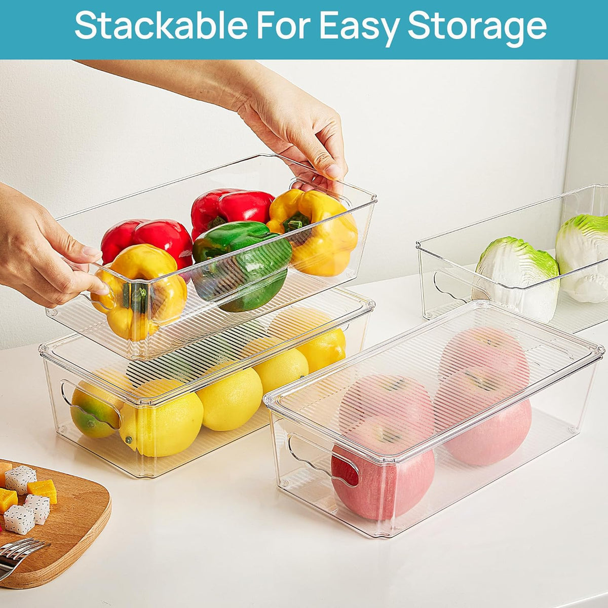 Vtopmart 2pcs Clear Stackable Storage Bins with Lids