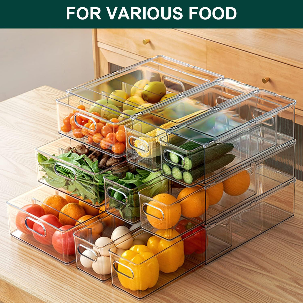 LALASTAR Refrigerator Organizer Bin with Pull-out Drawer, Large Fridge Organizer and Storage Clear, Stackable Pantry Organizer with Handle, BPA Free, 1 Pack, 6.34QT