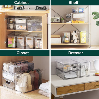LALASTAR Refrigerator Organizer Bin with Pull-out Drawer, Large Fridge Organizer and Storage Clear, Stackable Pantry Organizer with Handle, BPA Free, 1 Pack, 6.34QT